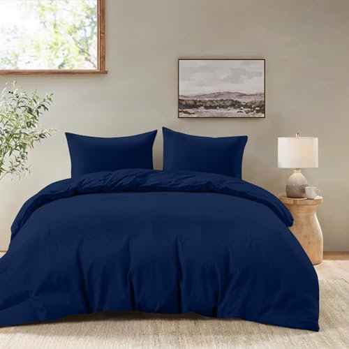 Dreamzie - Housse de Couette 240 x 260 avec 2 Taies Oreiller 65x65 - Parure de Lit Adulte 3 pièces en Microfibre Douce Bleu Foncé - Certifiée Oeko-Tex