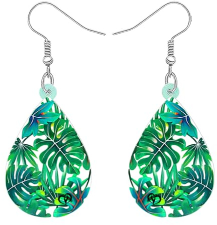 DALANE Acrylic Fun Palm Leaves Earrings Dangle Drop Green Tropical Monstera Plant Jewelry for Women Girls Kids Charms Hawaii Gifts Decor (Green A)