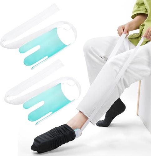 ACWOO Anziehhilfe für Socken und Hosen, 2 Stück Strumpfanziehhilfe Socken Anziehhilfe, Strumpfanziehhilfe für Senioren, ältere, Schwangere Frauen, Extra Reißfeste Komfort-Zugbänder