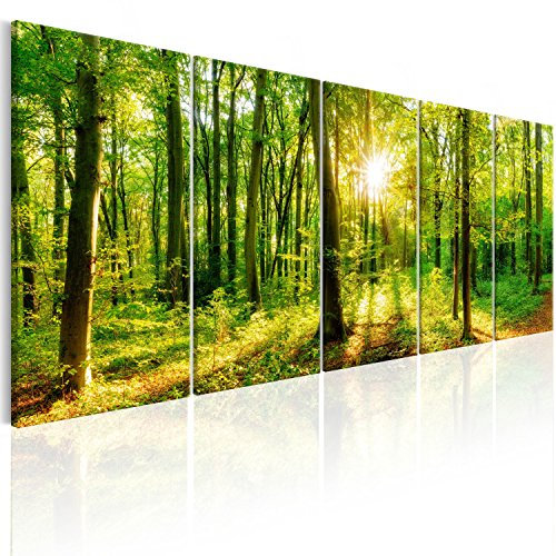 B&D XXL - Leinwandbild Struktur Natur Bäume, 225x90 cm, 5-teilig, modern