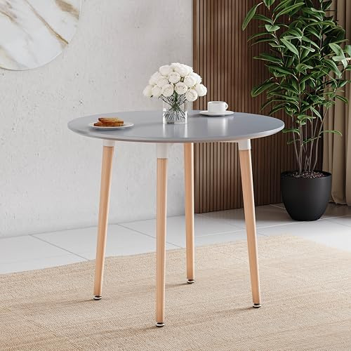 Vida Designs Batley Round Dining Table, Modern Round Kitchen Table with Natural Beech Wood Legs, Compact Dining table for Small Kitchen & Dining Room Furniture (Grey, 4 Seater)