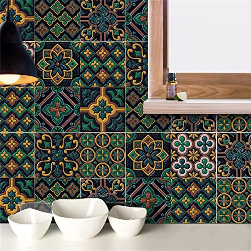 Tiles Wall Stickers Tile Stickers Dark Green Yellow Stick on Tiles Bathroom PVC Self Adhesive Wall Tiles Kitchen Stick on Wall Tiles Waterproof Peel and Stick Floor Tiles Self Adhesive Tiles