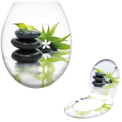 Suusolny WC Sitz Absenkautomatik Toilettendeckel mit Absenkautomatik，Softclose aus Duroplast und Edelstahl Toilettensitz in Universal Größe - Steine