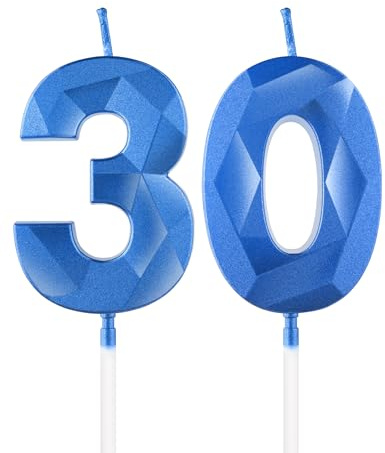 Königsblaue Kerzen zum 30th Geburtstag, 3D blaue Zahl 30 Kerze für Kuchen, Frauen Männer 30th Geburtstag Dekorationen, blaue Kuchendekorationen, blaue Kerze Kuchen für Geburtstagsfeier Hochzeitstag