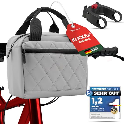 MIVELO Lenkertasche Fahrrad für KLICKfix inkl. Adapter - Fahrradtasche Lenker - wasserabweisend & geräumig - Lenkertasche - Tasche Lenker - E-Bike tauglich (Grau mit Adapter)