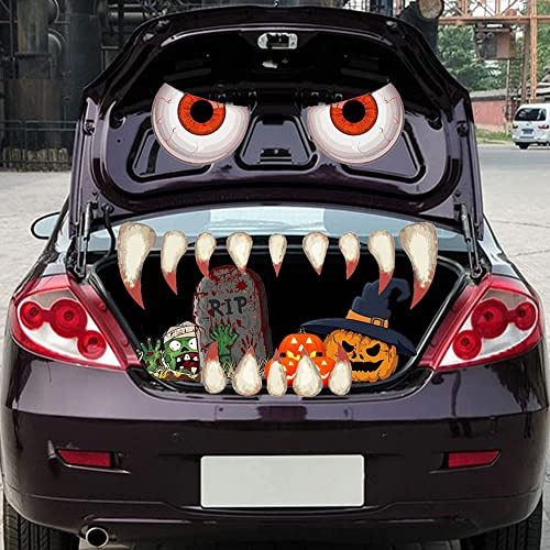 Decoraciones de Halloween, decoraciones de coche de Halloween, kit de decoración de coche de truco o maletero, decoraciones de Halloween al aire libre para arco de coche, cochera (rojo)