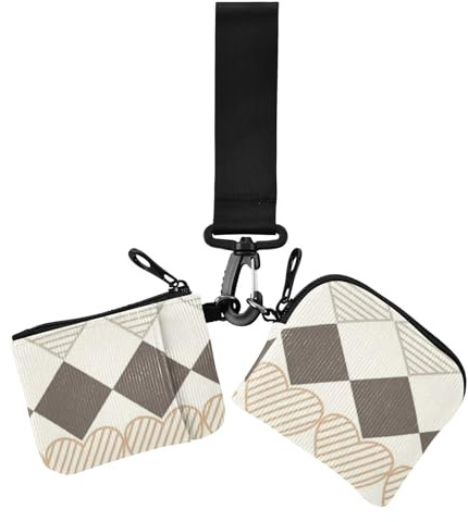 Braunes schlichtes lässiges Design, geometrisches Damen-Doppelgeldbörse, Visitenkartenetui, klein, tragbar, Visitenkartenhalter mit Schlüsselanhänger, für Damen, 2 Packungen, Braunes, schlichtes