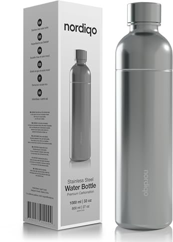 Nordiqo Premium 1L / 1000 ml Flasche aus edelstahl | Kompatibel mit Aarke Carbonator 3, Sodastream (exkl. Crystal + Jet) und vielen anderen | Spülmaschinenfest, Kein Verfallsdatum