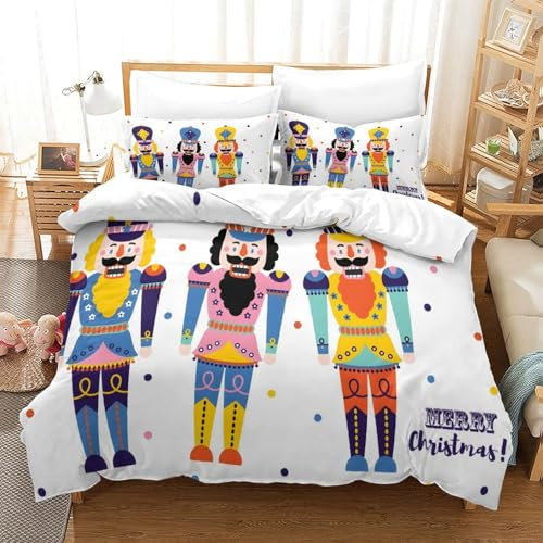 GDEKCIEAS Christmas Duvet Cover 3D Bedding Quilt Cover Nutcracker Pattern Duvet Cover Soft Microfiber Comforter Cover 3Pcs Bedding Set for Teens Adults Kids Super King（260x220cm）