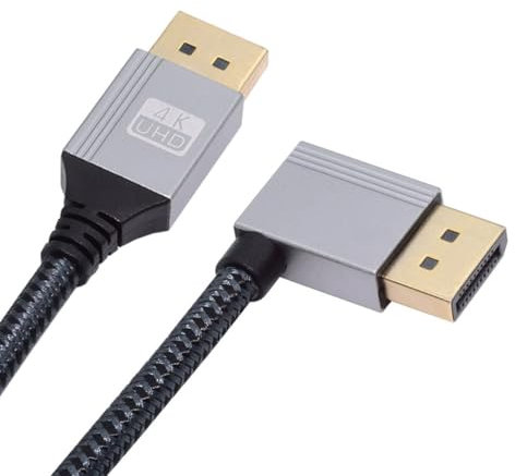 cablecc Câble DisplayPort DP vers DP Ultra HD UHD 4K 60 Hz 32,4 Gbit/s haut débit coudé à angle droit Argenté 1 m