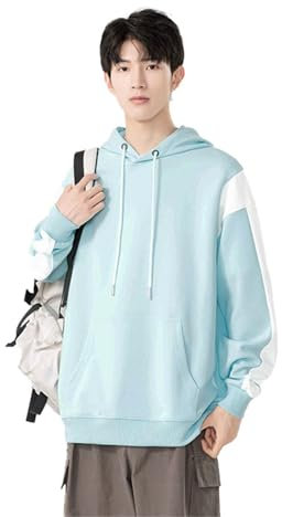 Seiizaa Sudadera de Felpa para Hombre, Jersey cálido de otoño e Invierno, Estilo Coreano, Sudadera de Punto Informal Holgada-Blue-S