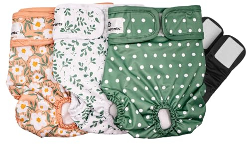 Pet Parents® Washable Dog Diapers (3pack) + Extendrs® of Durable Doggie Diapers, Premium Dog Diapers Female (Large, Daisy)