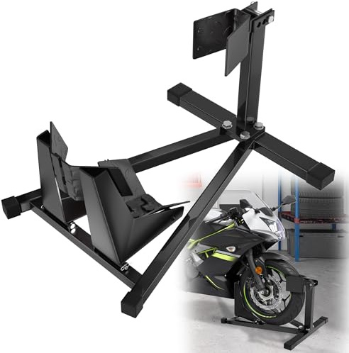 HENGMEI Support de moto - Aide au chargement - Rail d'aide au chargement - Bascule de moto avant - Pince de roue avant - Aide au montage pour roue avant - Lève-moto pour pneu avant de 17-21