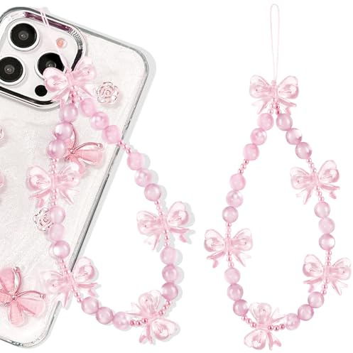 Wincredulous Phone Charms Strap Charm Cellphone Case Lanyard Wrist Strap Beaded String for Earphone Case(Bow Pink,1PC)