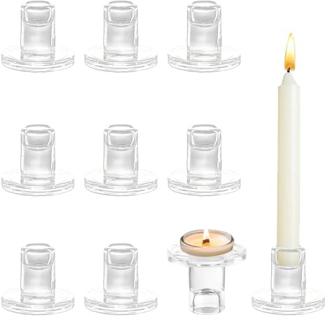 AHAQU 10PCS Glass Candle Holder, Clear Candlestick Holders, Taper Candle Sticks Holder for Wedding, Candlelight Dinner, Fireplaces, Banquet Table Centerpiece, Home Decor