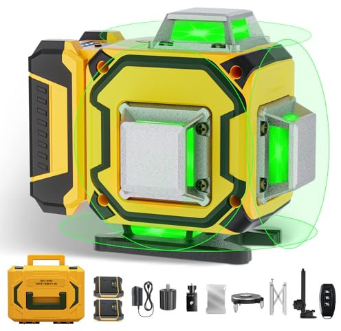 16 Line Laser Level 360 Self Leveling,Professional 4 x 360° 4D Green Lazer Level Tool with Pulse Mode for Construction and Picture Hanging,with 2 Batteries,Magnetic Bracket,Hard Carry Case