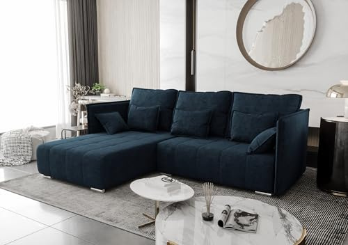 AXLIVING Blau Ecksofa mit Schlaffunktion Florinna 248cm L-Form