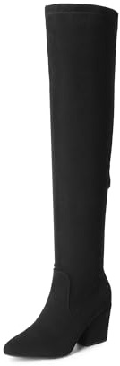 DREAM PAIRS Women's Pointed Toe Thigh High Over the Knee Boots Tall Chunky Blocked Heel Fall Long Fashion Sexy Boots,Size 7,Black-Suede,DWUMOB2506