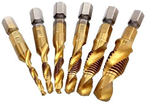 Anhoer 6Pcs HSS Tap Drill Bit Set, 2 in 1 Combination Drill and Tap Bits M3 M4 M5 M6 M8 M10, Metric Thread Tapping Drill Bits with 1/4 Hex Shank for Aluminium Copper Wood Plastic Sheet Metal