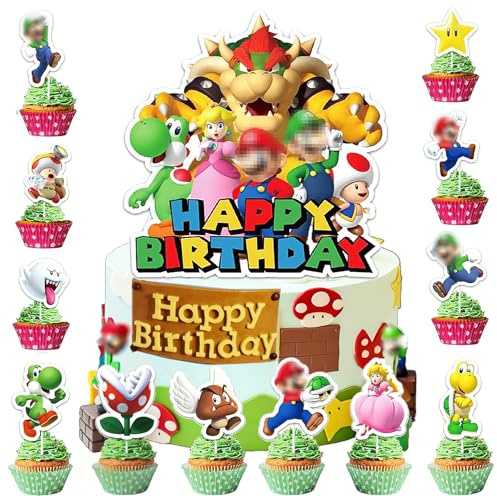 49 Stücke Tortendeko Kindergeburtstag, Kuchendeko Geburtstag, Torte Topper, Cupcake Topper, Deko Torte Kinder, Kuchendekorationsset,A-1