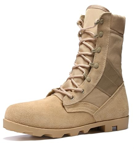 Men's Military Boots Commando Breathable Desert Tactical Boots Combat Boots Army Patrol Boots Outdoor Security Police Shoes with Zipper trekking & hiking footwear Lightweight Waterproof (Brown,7.5)