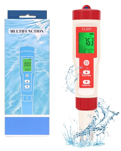 OBEST pool ph chlor messgerät 5-in-1, chlormesser digital, pH Chlor ORP H2 Temp, wassermessgerät pool mit LCD Display, für Trinkwasser, Schwimmbad, Aquarien
