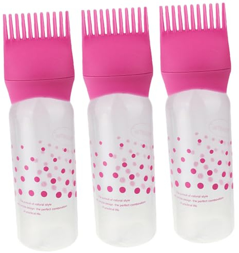 ERINGOGO 3 piezas Botella Aplicadora Peine Raíz para Coloración de Cabello Rosa con Escala Graduada Fácil de para Tintes Aceites y Cuidado Casa