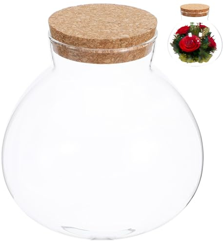 VINTORKY Botella De Vidrio Para Terrario Con Tapa De Corcho Recipiente Transparente Para Micro Paisajes Y Musgo Tarro Redondo Para Decoración Del Hogar Y Bricolaje 6.29X5.90X5.90in