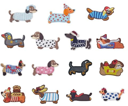 15 Stücke Dackel Patches zum Aufkleben Set, Selbstklebende Bügelflicken Alternative Lustige Dachshund Aufnäher für Kleidung für DIY, Textilien, Rucksäcke, Geschenke, Hundeliebhaber