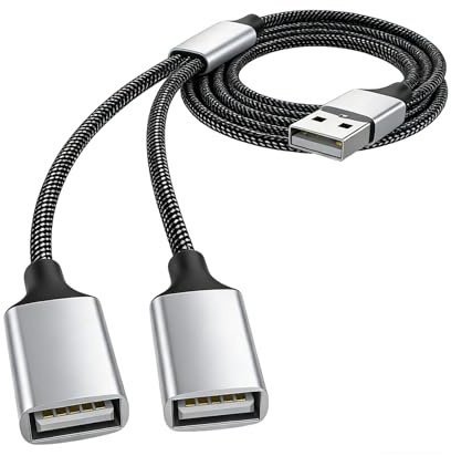 Leloco Splitter USB 1 a 2, 1 m, cavo USB Y, 1 spina a 2 prese, adattatore USB 2.0 per trasmissione di corrente e dati, adatto per Mac, auto, PS4, laptop, ecc.
