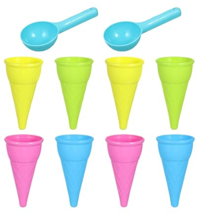 Wezalget Sandspielzeug für Kinder, Eiswaffel-Sandspielzeug-Set mit Kugellöffeln, Sandkasten Spielzeug, 2 Eiswaffellöffel + 8 Eiswaffeln