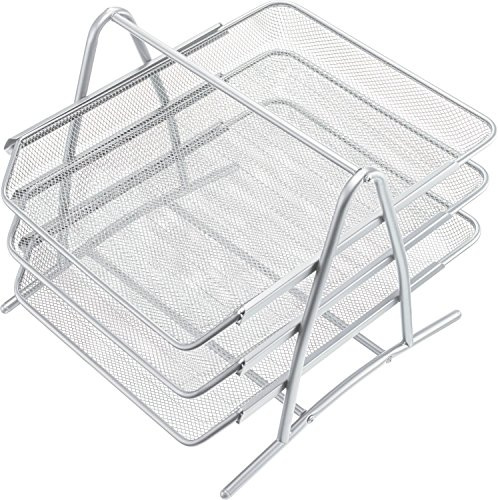 Helit H2518200 - 3er Ablageeinheit Mesh, ausziehbare Fächer, silber | Ablageeinheit für Briefe, Dokumente und Unterlagen im Büro