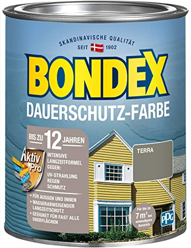 Bondex Dauerschutz Farbe Terra 0,75 L für 7 m² | Hervorragende Farbstabilität | Wetter- und UV-Schutz - bis zu 12 Jahre | Seidenglänzend | Dauerschutzfarbe | Holzfarbe