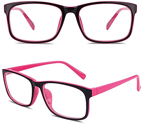 CGID CN12 Brille Extra Schmaler Rahmen! Slim Rechteck Nerd Clear Brille, A Schwarz Rosa,