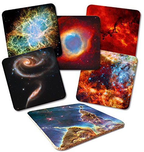 ADDIES &apos Dessous de Plat 6 pièces Set Les Galaxies et Verre Monde Tout en kit Complet de qualité boîte Cadeau Transparente et Dos en liège