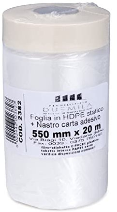 PENNELLIFICIO 2000 | Rotolo in Polietilene con Nastro Adesivo, Set Mascheratura, Protezione Pareti, Muri, Battiscopa, Mobili, Telo Copritutto, Dimensioni 55 cm x 20 m – Made in Italy