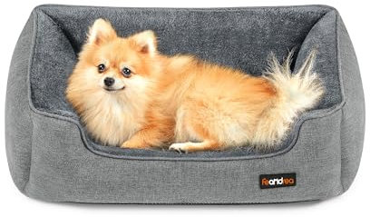 Feandrea Hundebett, Hundekissen in Leinenoptik, Hundekorb, erhöhte Ränder, rutschfeste Unterseite, Bezug abnehmbar waschbar, M, für kleine Hunde, 70 x 55 x 21 cm, hellgrau PGW10GG