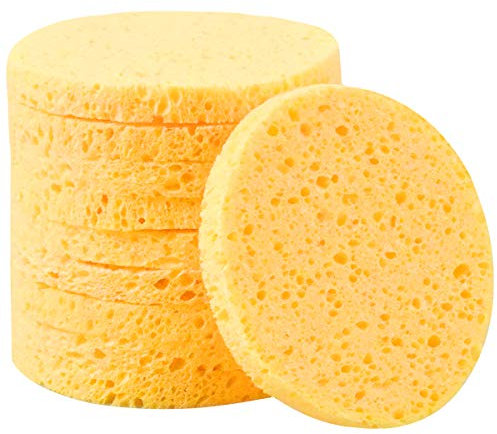 10 Pcs Facial Sponges, Cellulose Face Sponge, Face Cleansing Washing Sponges, Make Up Remover Sponges Pads, Beauty Sponges for Facial SPA Massage Makeup Removal (Round, Yellow)
