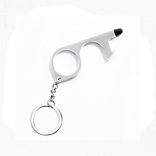 1 ouvre-porte sans contact - Outil de sécurité tactile - Décapsuleur porte-clés - Outil de bouton tactile argenté