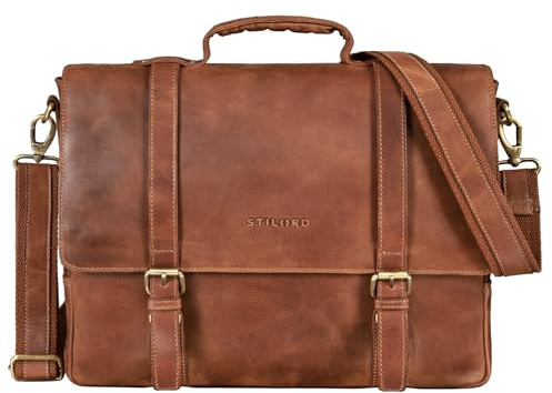STILORD Calvin Businesstasche Leder Groß Aktentasche Herren Vintage Umhängetasche 15.6 Zoll Laptoptasche Trolley Aufsteckbar Farbe:Andorra - braun