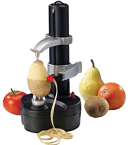 Elettrico Frutta e Verdura Pelapatate, Multifunzione Elettrico in Acciaio Inox Sbuccia Pela Patate, Mela, Pera, Verdura, Kiwi, Pesche E Tanto Altro,Black
