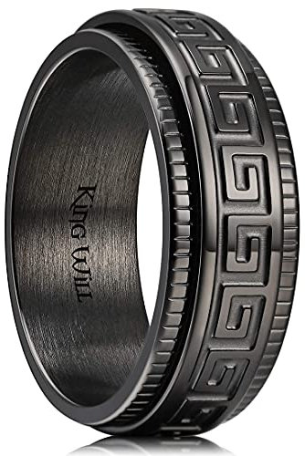 King Will 8 mm schwarzer Spinner Edelstahl Ring Fidget Angst Ring für Männer mit griechischem Schlüssel/Wikingermuster/Römische Ziffern/gehämmertes Design, 10.5, Edelstahl, Kein Edelstein