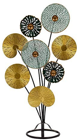 Lifestyle & More Escultura Moderna Figura Decorativa Flor de Metal Negro/Oro/Azul Altura 53 Anchura 32 cm