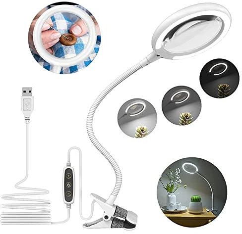 Delixike 3X Lupe mit Licht und Ständer, 3X Vergrößerun Lupenleuchte, Dimmbar Lupelampe mit Klemme Verstellbarer Lampe mit Lupe für Arbeiten Lesen Reparatur Heimwerker Lesen,Nähen