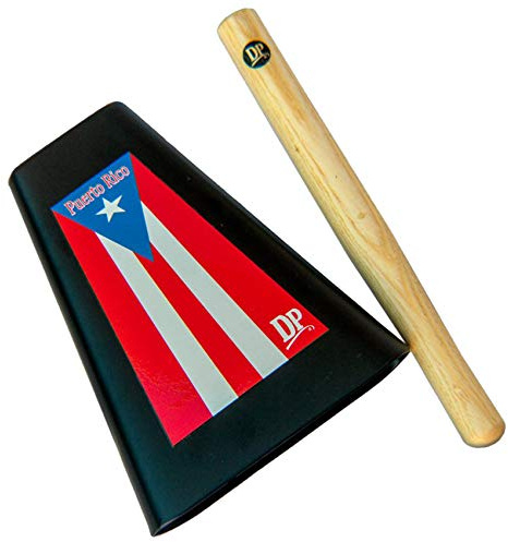 DP Music Puerto Rico Flag 8 Inch Metal Cow Bell Noise Maker with Beater and Bag - Cowbell for Sporting, Football Games, Events - Percussion Musical Instrument
