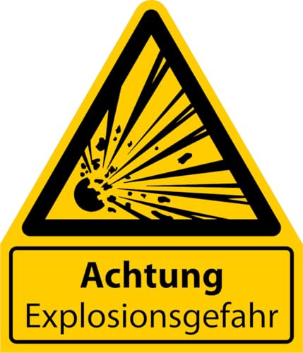 Aufkleber Warnzeichen „Achtung Explosionsgefahr“ Folie ISO 7010 Text + Symbol Kombi W002 | Größen wählbar Made in Germany, Größe: 210x245 mm