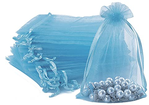 DoGeek Organza-Geschenkbeutel mit Kordelzug, mittelgroß, 10 x 15 cm, Blau, 60 Stück