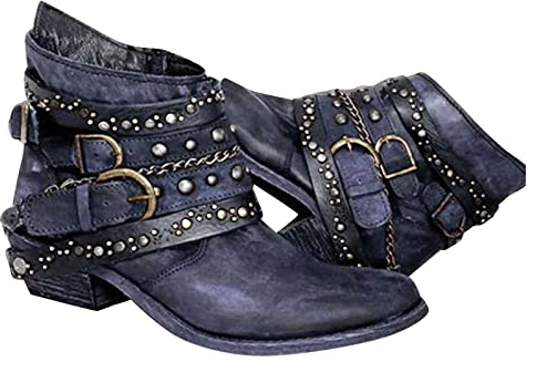 Stiefeletten Damen Biker Boots Combat Stiefel Vintage Biker Boots Retro Kurzschaft Westernstiefel Freizeit Chelsea Boots Vintage Knöchelstiefel Cowboy Stiefel mit Blockabsatz