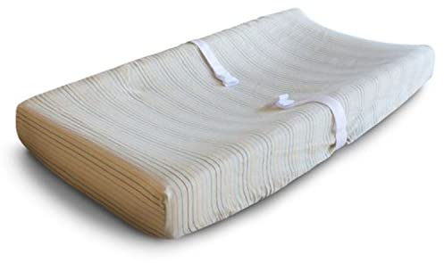Mushie skötbäddsskydd Extra mjuk | Standard skötskydd storlek 72x48x13cm | Elastiska kanter - 100% bomull (Retro Stripes)