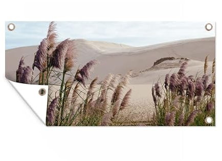 MuchoWow Poster exterieur Herbe de la pampa - Sable - Plantes - Dune Decoration murale 160x80 cm Résistant aux intempéries/soleil